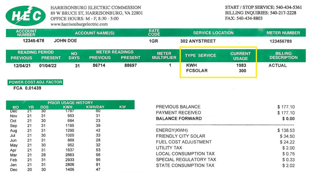 Solar Bill Example - Usage